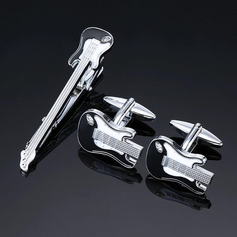 Gold Silver Black Square Brushed Tie Clip And Cufflinks by GJG Denim