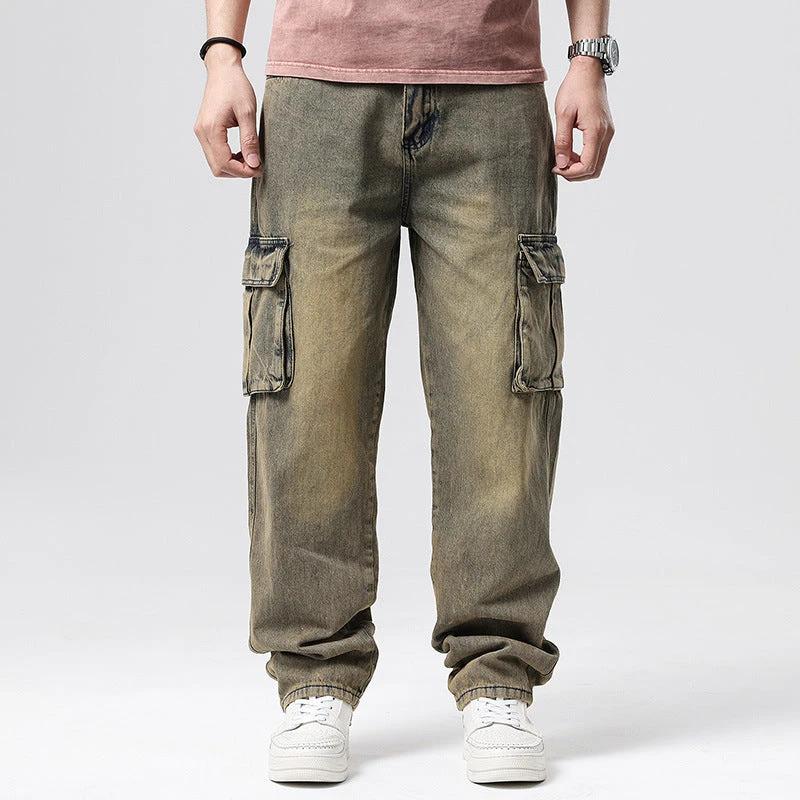 Men's Nostalgic Retro Multi-pocket Jeans by GJG Denim