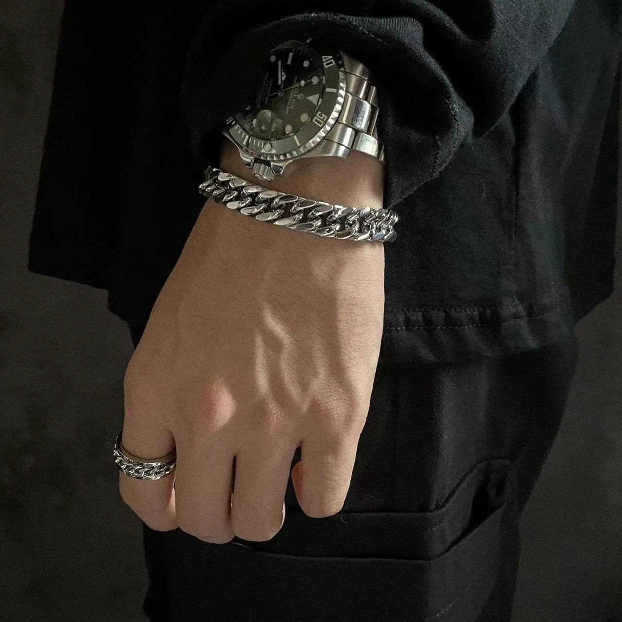 Mens Trendy Titanium Steel Bracelet by GJG Denim
