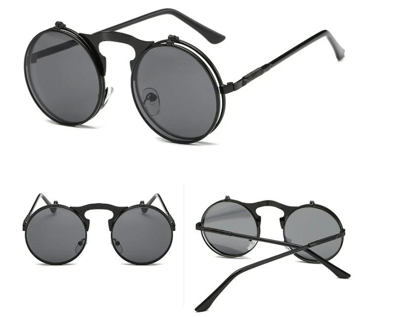 Vintage Round Steampunk Sunglasses Flip-Up UV Protection Metal Frame For Men by GJG Denim