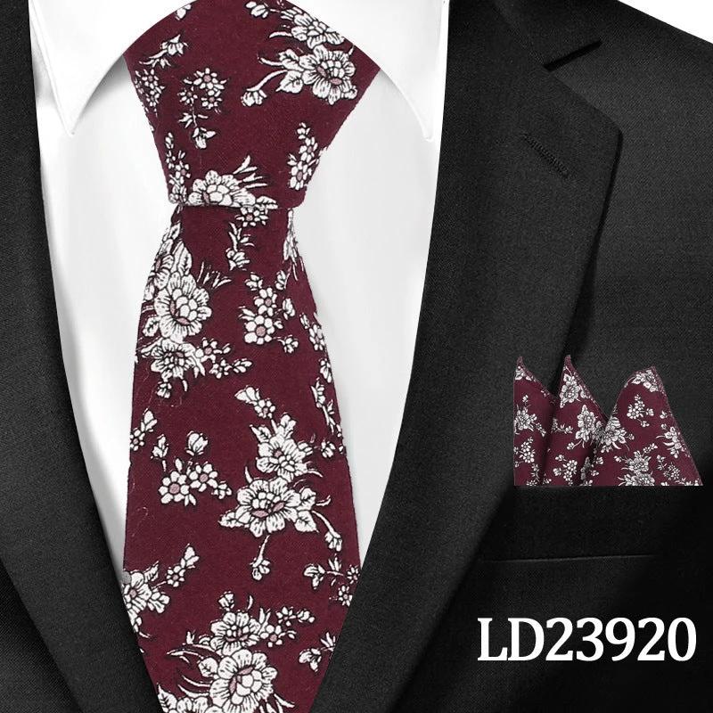 Men's Casual Cotton Floral Print 6cm Tie and Pocket Square by GJG Denim