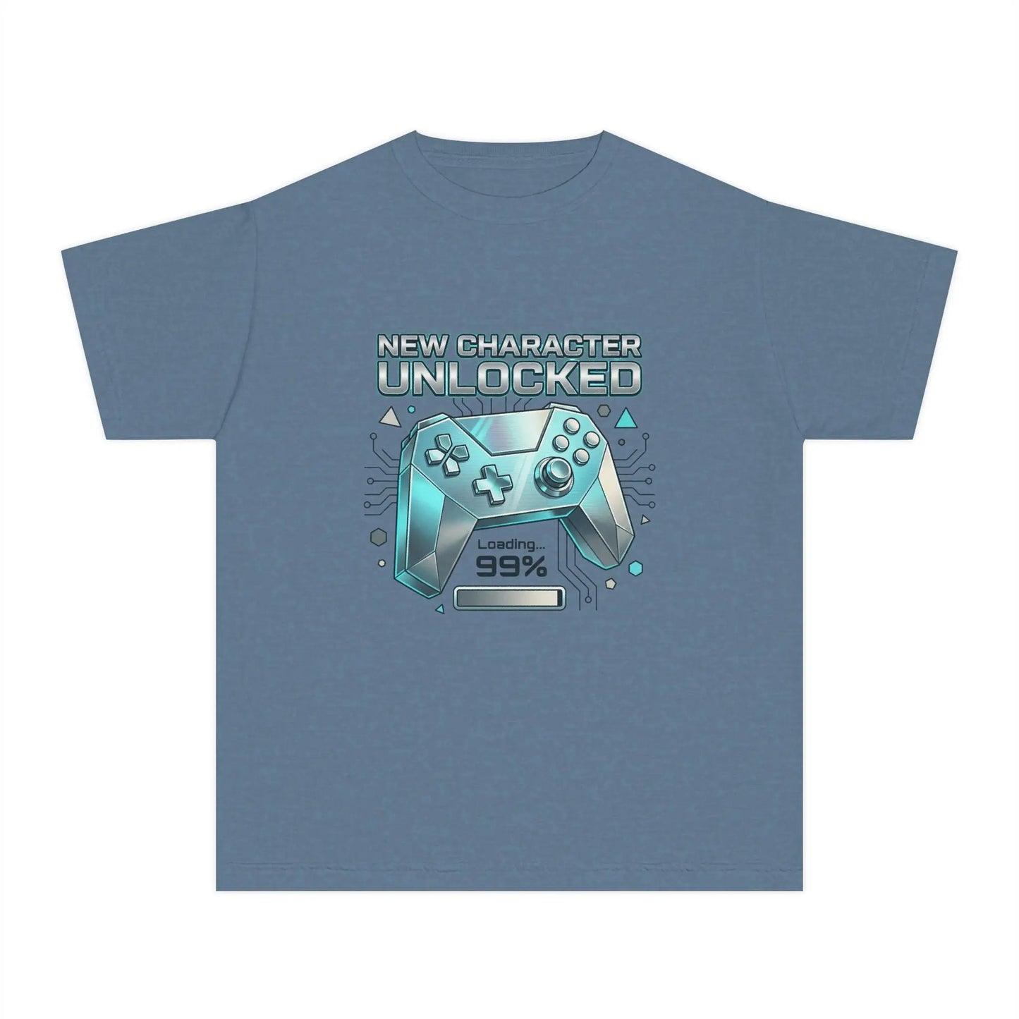 Youth Gaming Tee - "New Character Unlocked" Controller Design (Loading 99%) by Printify