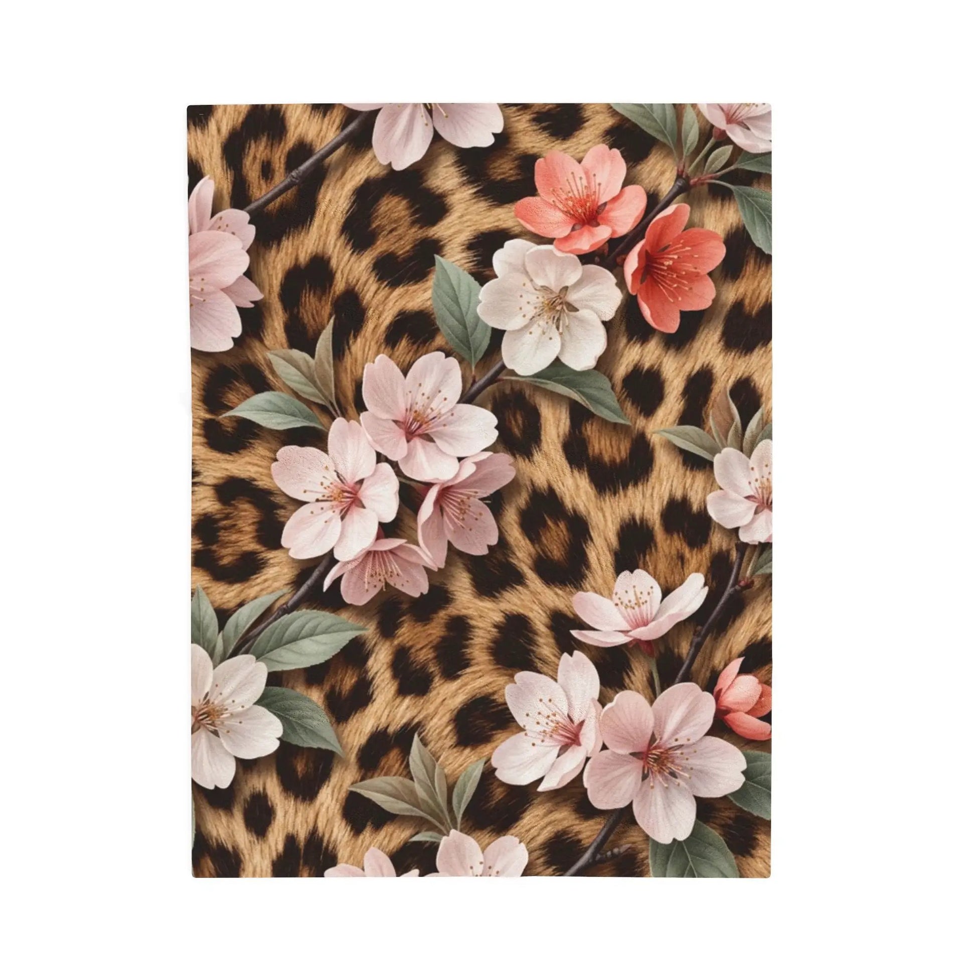Leopard Floral Velveteen Plush Blanket — Soft Cozy Animal Print Throw by Printify