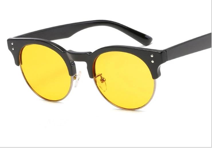 Men's Flat Mirror Glasses, With Retro Wood Grain Frame by GJG Denim