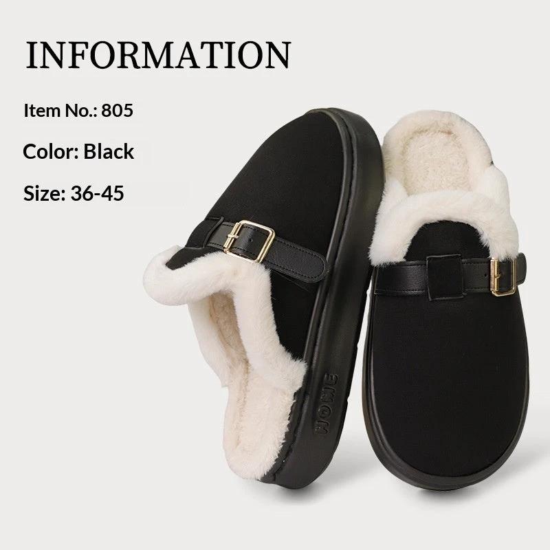 Womens AutumnWinter Indoor Plush Thick-Soled Warm Anti-Slip Cotton Slippers by GJG Denim
