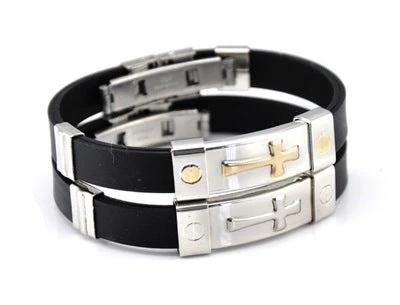 Cross Silicone Titanium Steel Bracelet For Men by GJG Denim