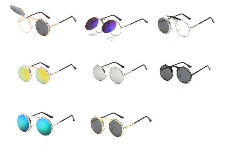 Vintage Round Steampunk Sunglasses Flip-Up UV Protection Metal Frame For Men by GJG Denim