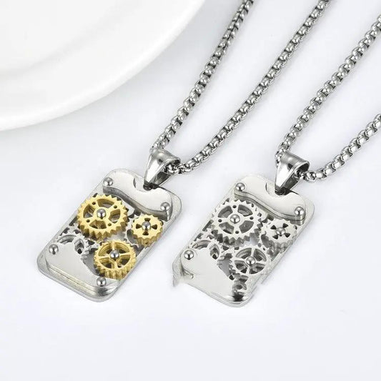Men's Titanium Steel Transports Mechanical Gear Pendant Necklace by GJG Denim