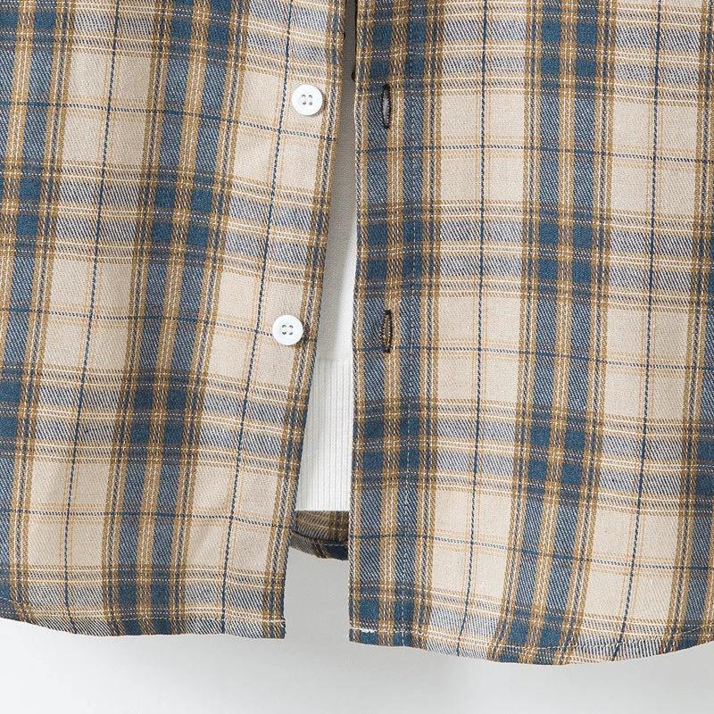 Men's Casual Plaid Long Sleeve Hooded Shirt by GJG Denim