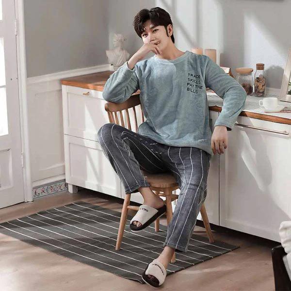 Long Sleeve Padded Flannel Pajama Set For Men by GJG Denim