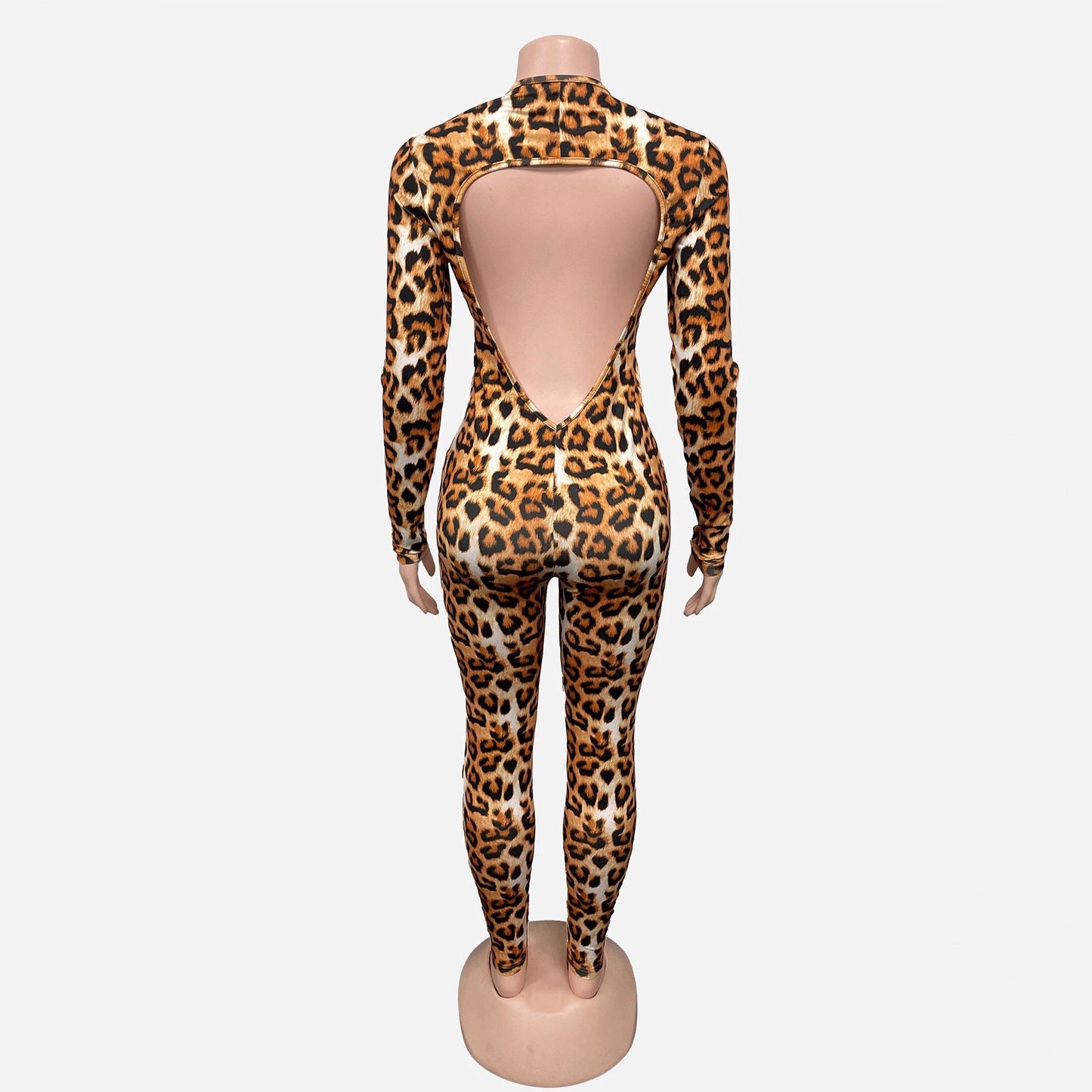 Womens Fashion Long Sleeve Leopard Print Jumpsuit by GJG Denim
