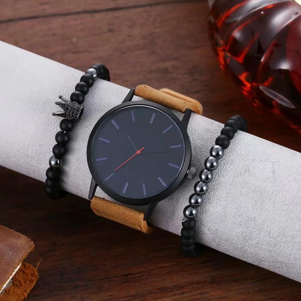 Men's Large Dial Casual Simple Scale Frosted Band Quartz Crown Bracelet/Watch by GJG Denim