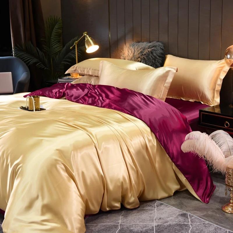 Pure-color Double-sided Silk Quilt Cover Four-piece Set by GJG Denim