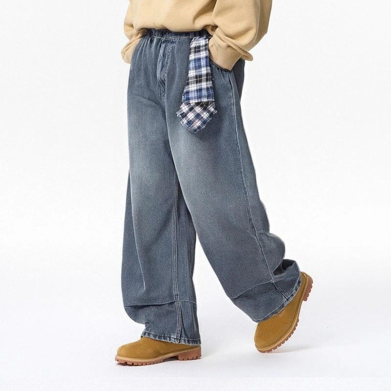 Men's Washed Distressed Loose-fitting Versatile Casual Jeans by GJG Denim