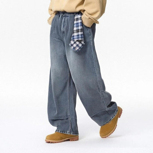 Men's Washed Distressed Loose-fitting Versatile Casual Jeans by GJG Denim