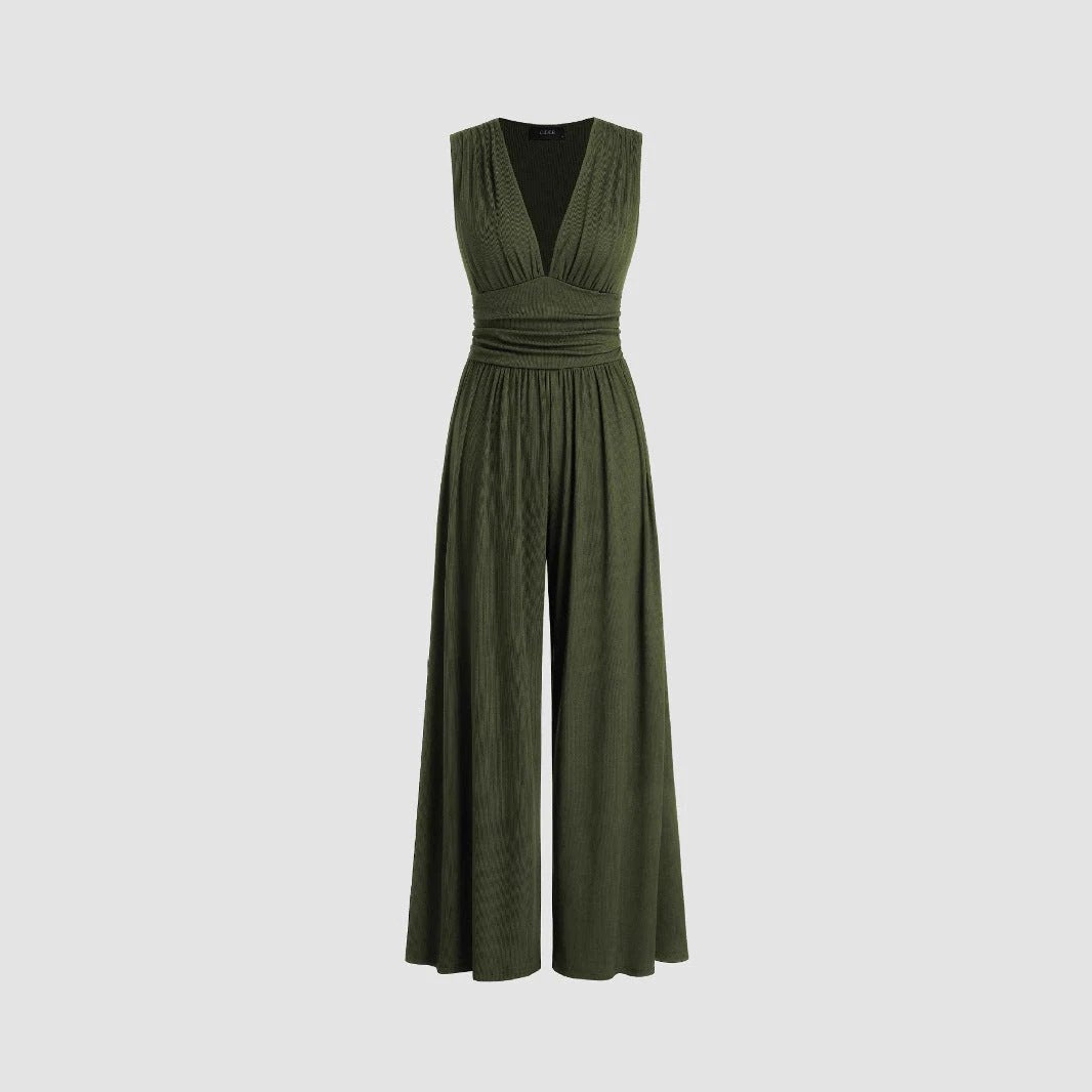 Women's Solid Color Loose Sleeveless Knitted Jumpsuit by GJG Denim
