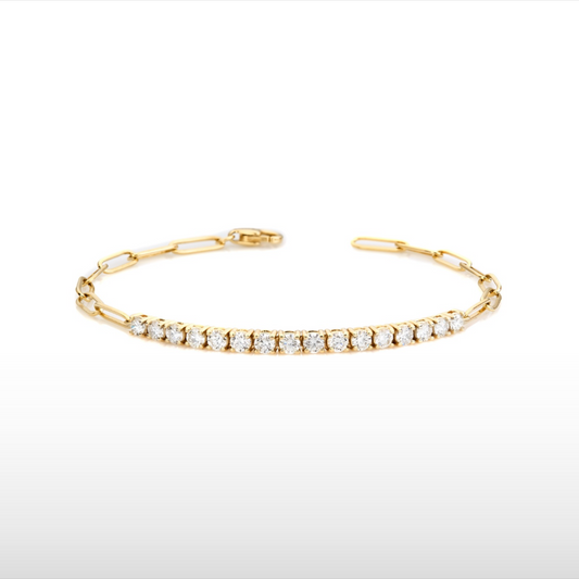 Natural Diamond Paperclip Bracelet in 14K Gold – 1.60ctw by Jewelry Mazal