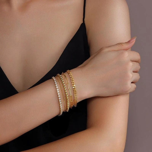S925 Silver Gold Fashion 5-piece Stacked Bracelet by GJG Denim