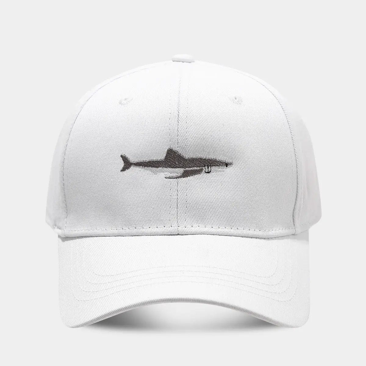 Solid Color Curved Brim Cotton Hard Top Shark Embroidered Baseball Cap For Men by GJG Denim