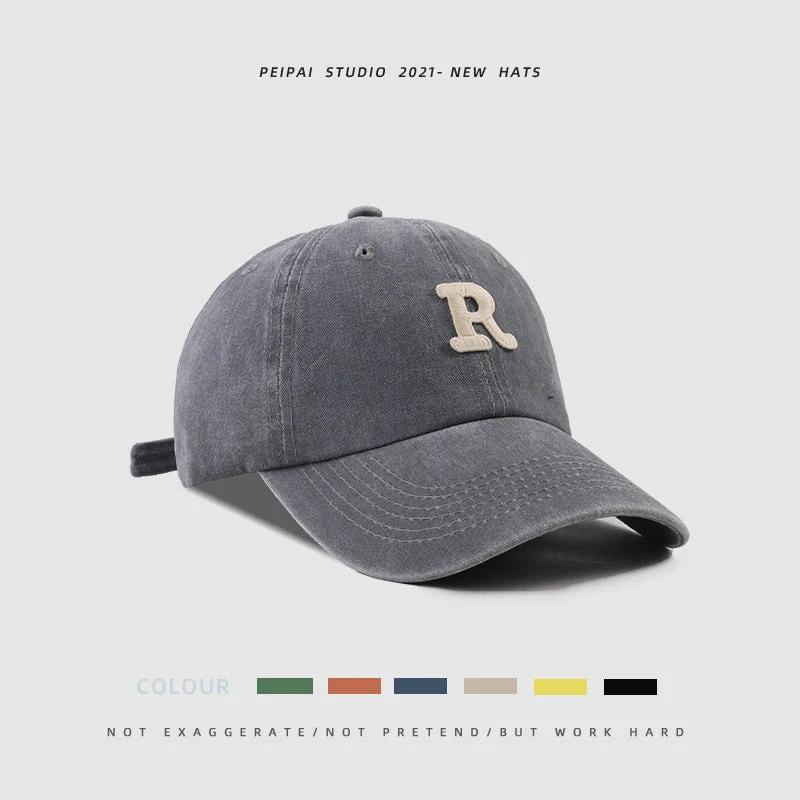Washed Letter R Ball Cap For Men by GJG Denim