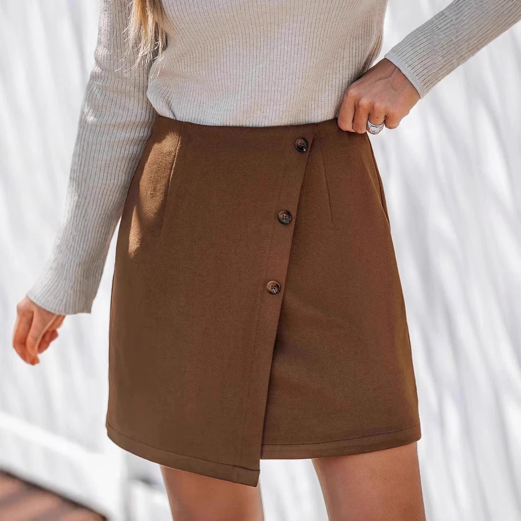 Women's Irregular High Waist Zipper Button Skirt by GJG Denim