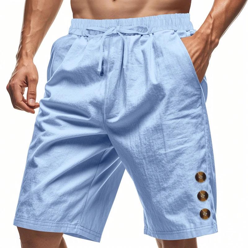 Men's Loose Linen Beach Casual Solid Color Shorts by GJG Denim