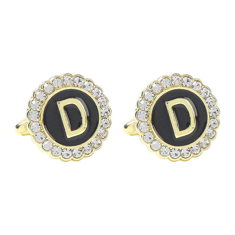 Round Diamond-like Cufflinks for Men 26 Letters by GJG Denim