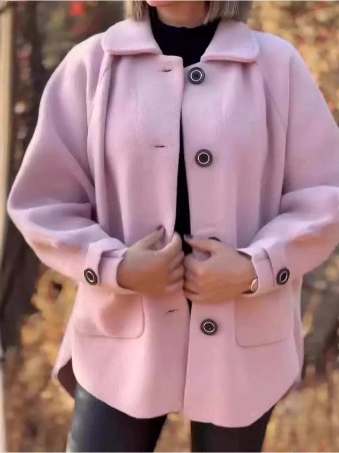 Full Size Button-Front Raglan Sleeve Coat Plus Size by Lady Ros
