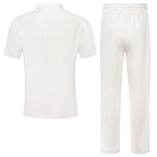 Men's Stand-Up Collar Breathable Shirt And Loose-Fitting Pants Set by GJG Denim