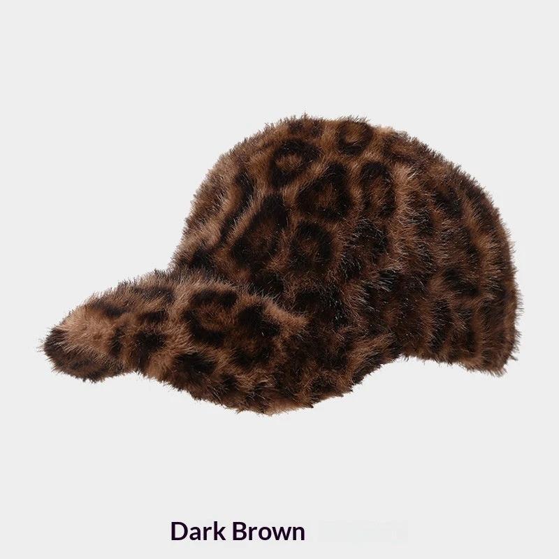 New Plush Leopard Print Warm Baseball Cap by GJG Denim