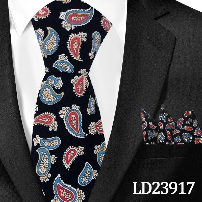 Men's Casual Cotton Floral Print 6cm Tie and Pocket Square by GJG Denim