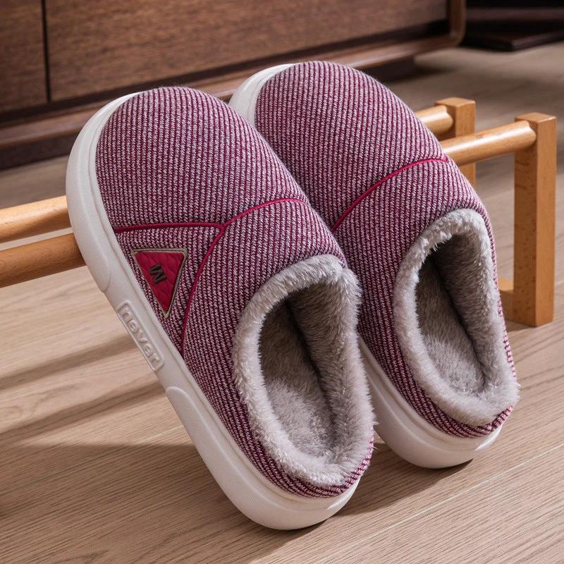 Men's Solid Striped Fleece Plush Slippers by GJG Denim