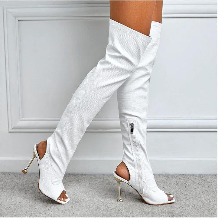 Womens Square Toe Cutout Over Knee Side Zip Cool Boots by GJG Denim