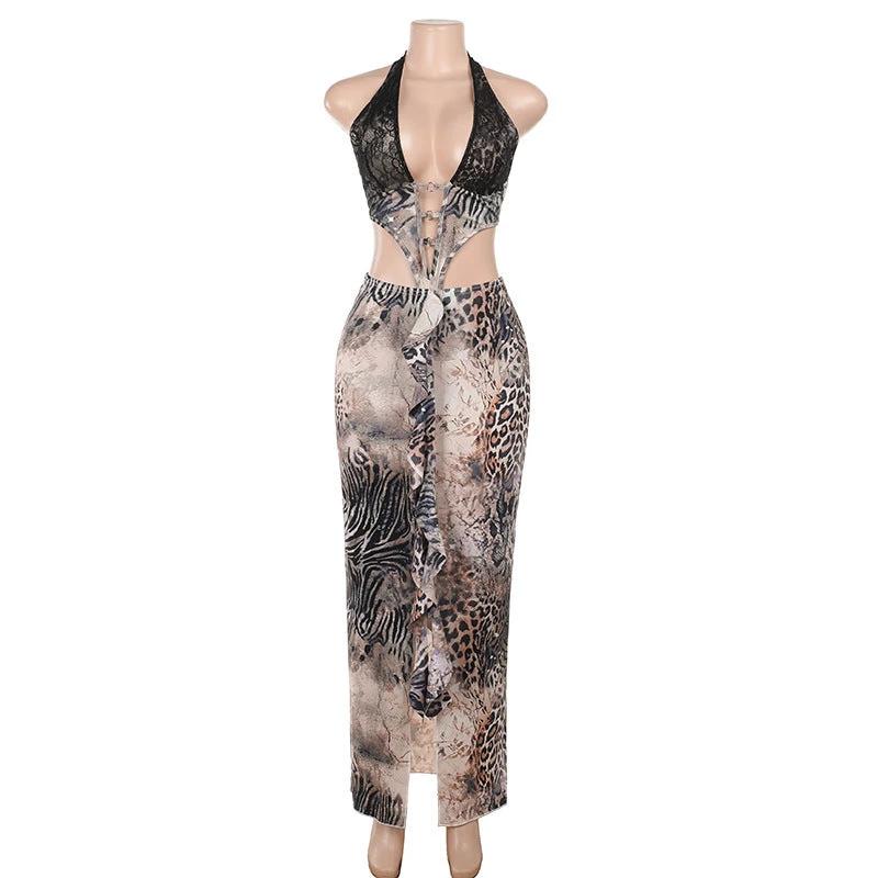 Elegant Sexy Leopard Print Hot Girl Hip cut out Dress by GJG Denim