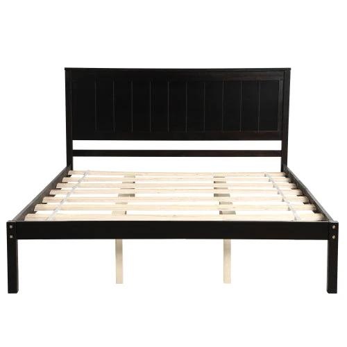 Platform Bed Frame With Headboard, Wood Slat Support, No Box Spring Needed, Queen,Espresso by GJG Denim