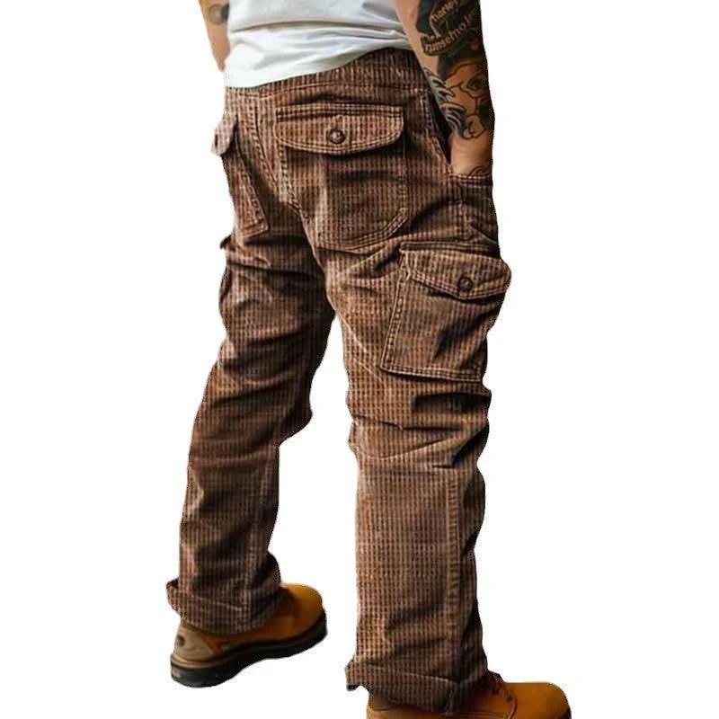 Men's Casual Corduroy Cargo Pants by GJG Denim