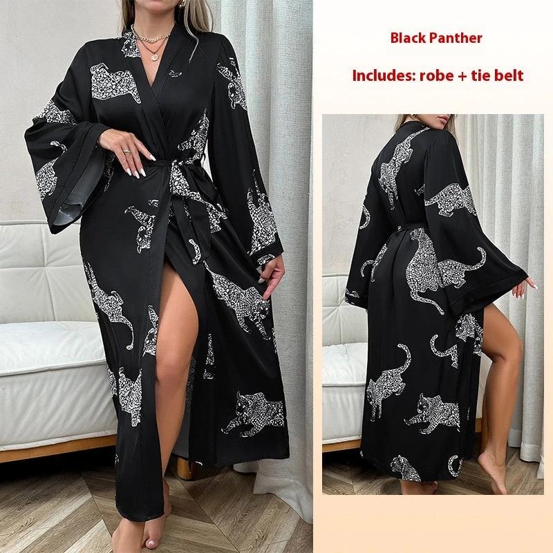 Women's Long Satin Bathrobe Night-robe Long Sleeve by GJG Denim