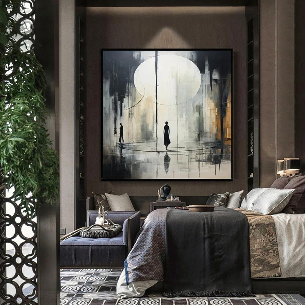 Handmade Oil Painting Canvas Wall Art Decoration Black And White Abstract by GJG Denim