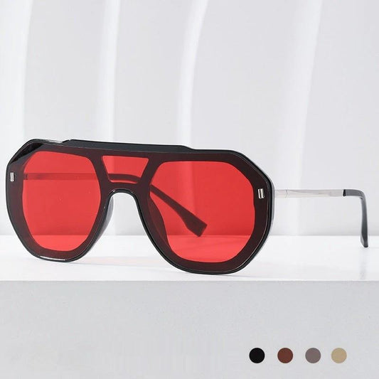 Large-frame Personalized Semi-metal One-piece Sunglasses For Men by GJG Denim