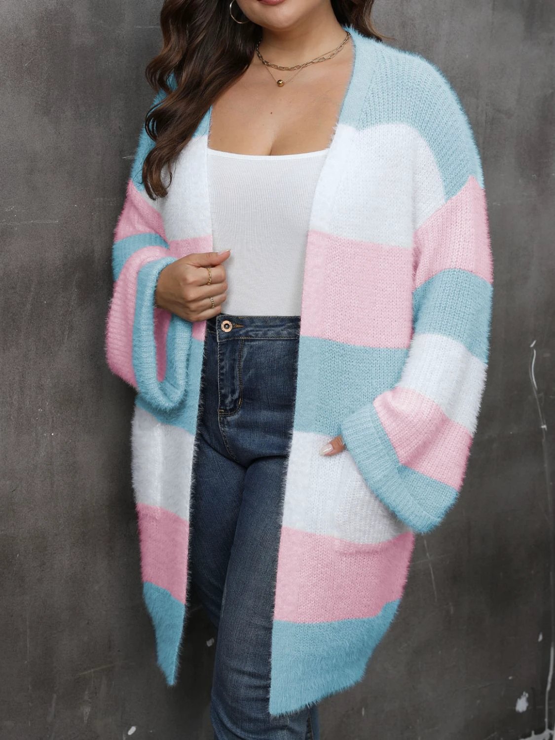 Plus Size Open Front Long Sleeve Cardigan by Lady Ros