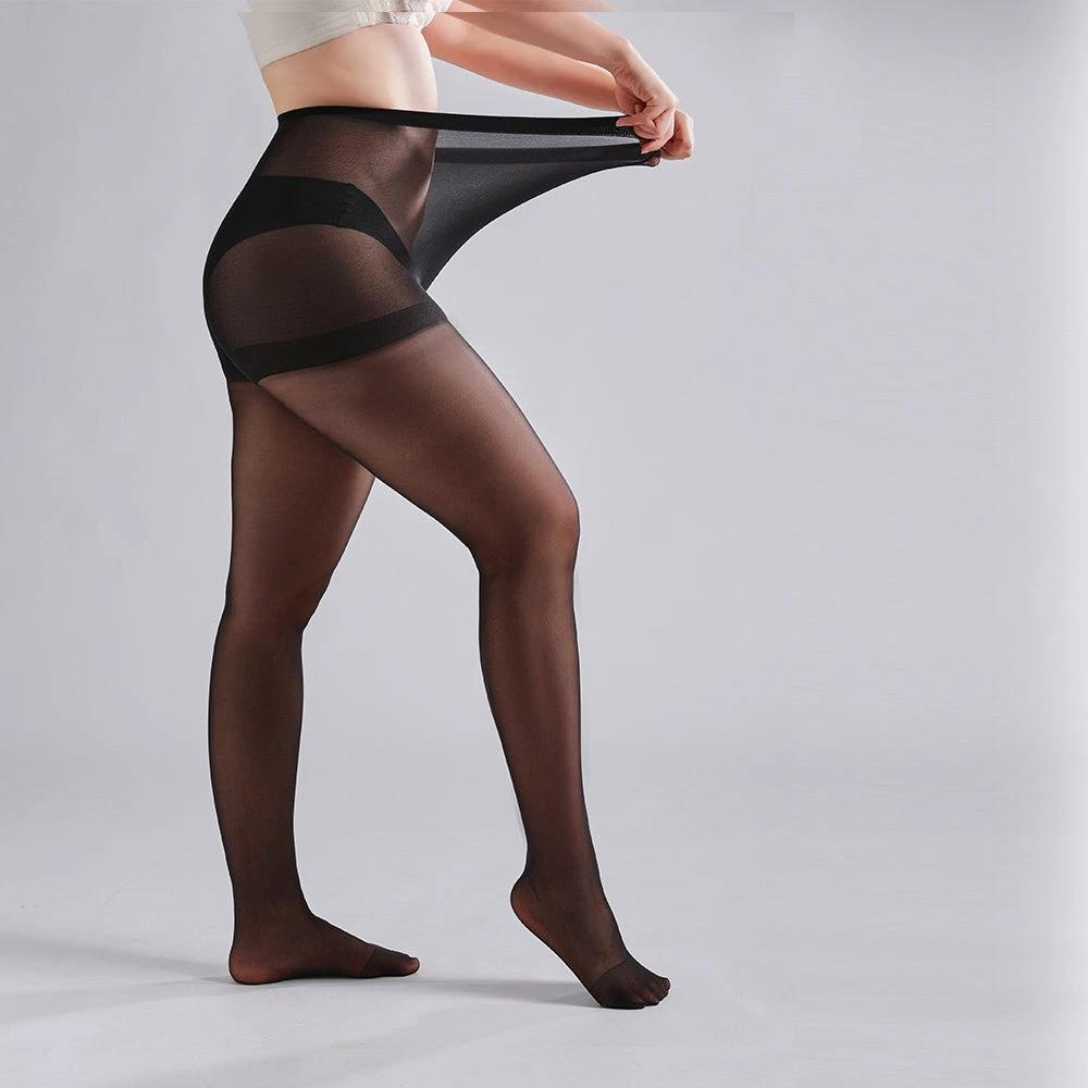 3 Pairs Plus Size Womens Sheer Tights 20D High Waist Control Top Pantyhose With Reinforced Toes by GJG Denim