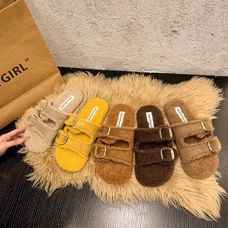 Flat Soled Lambswool Birkie Slippers For Women by GJG Denim