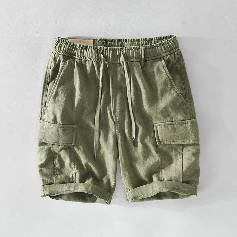 Men's Casual Drawstring Linen Shorts With Pockets by GJG Denim