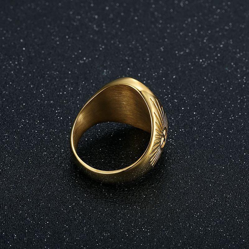 Men's Titanium Steel Polished Vacuum-Plated Gold Ring by GJG Denim