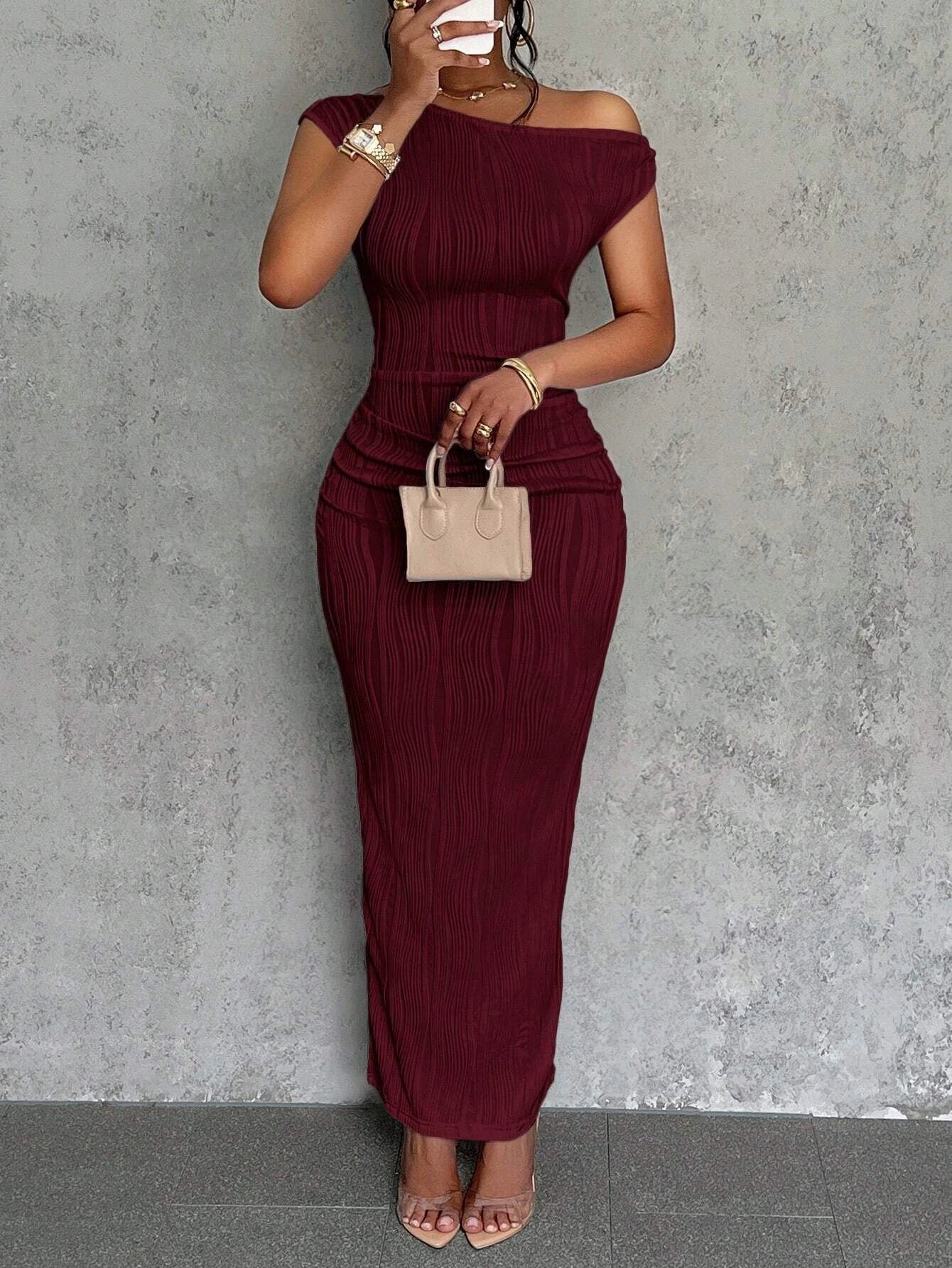 Cute Fashion Water Ripple Sloping Shoulder Dress by GJG Denim