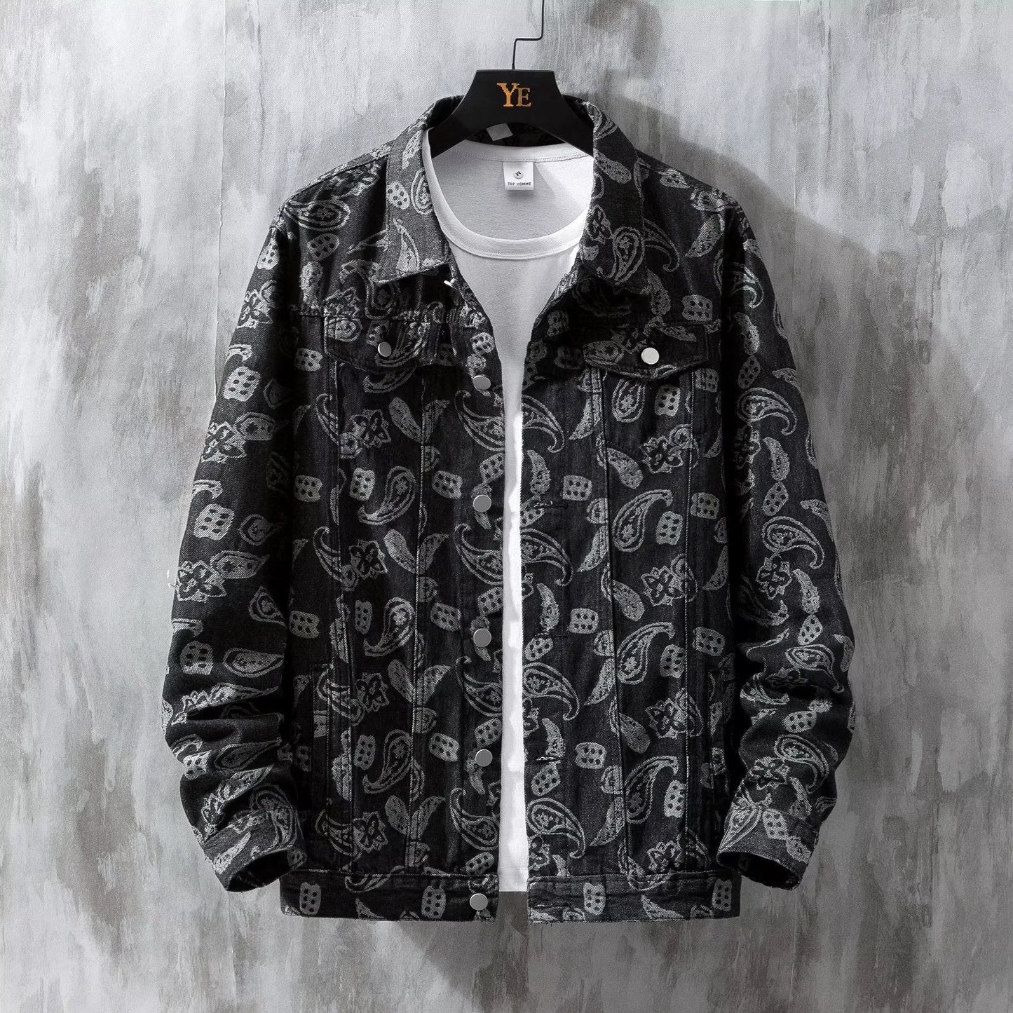 Printed Jacquard Fashion Casual All-matching Personality Trend Men's Coat by GJG Denim