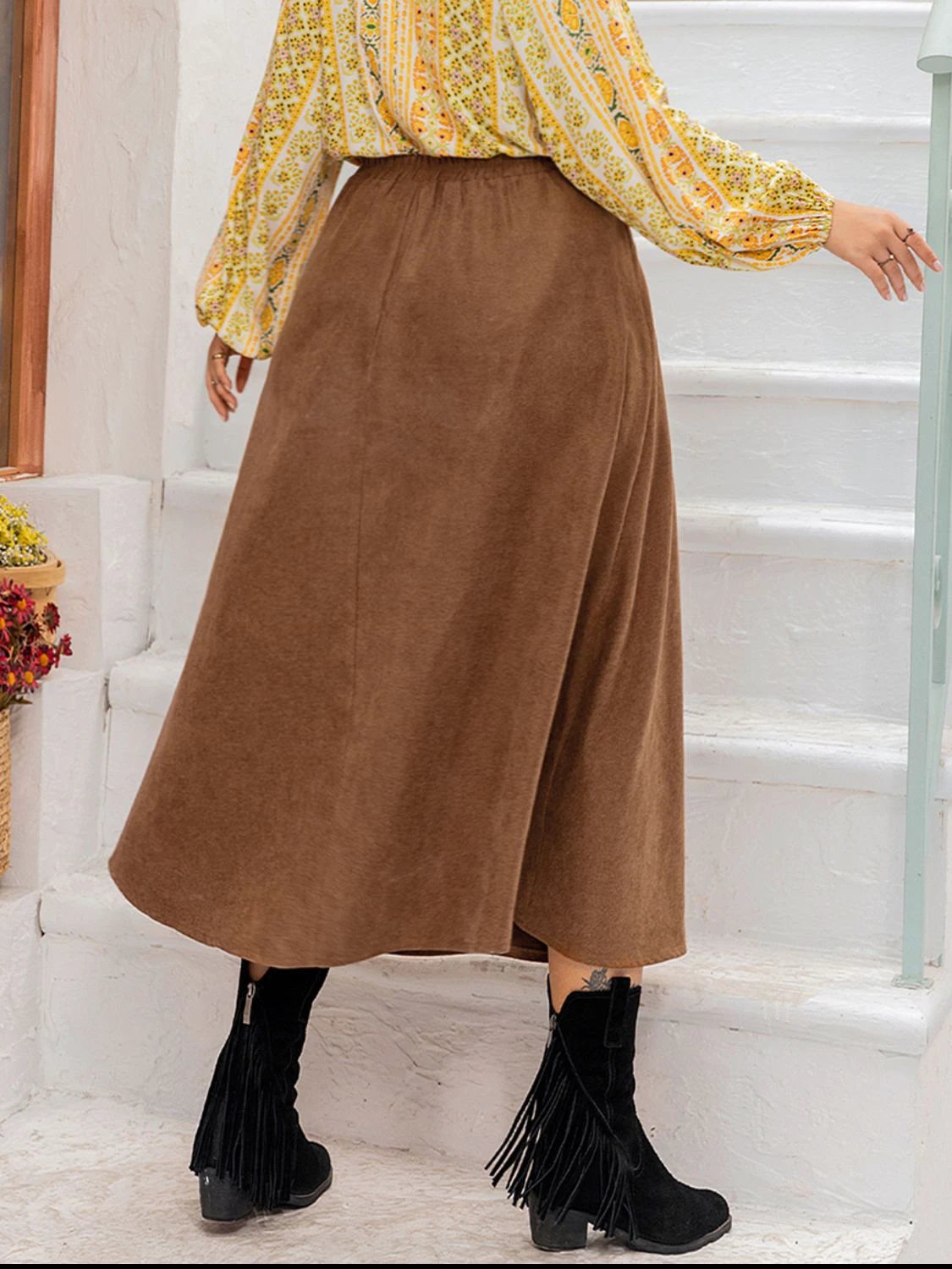 Plus Size Embroidered Pocketed High Waist Skirt by Lady Ros