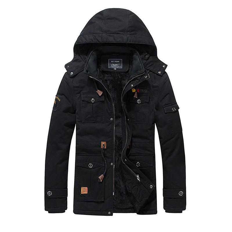 Men's Fleece Padded Mid-length Hooded Jacket by GJG Denim