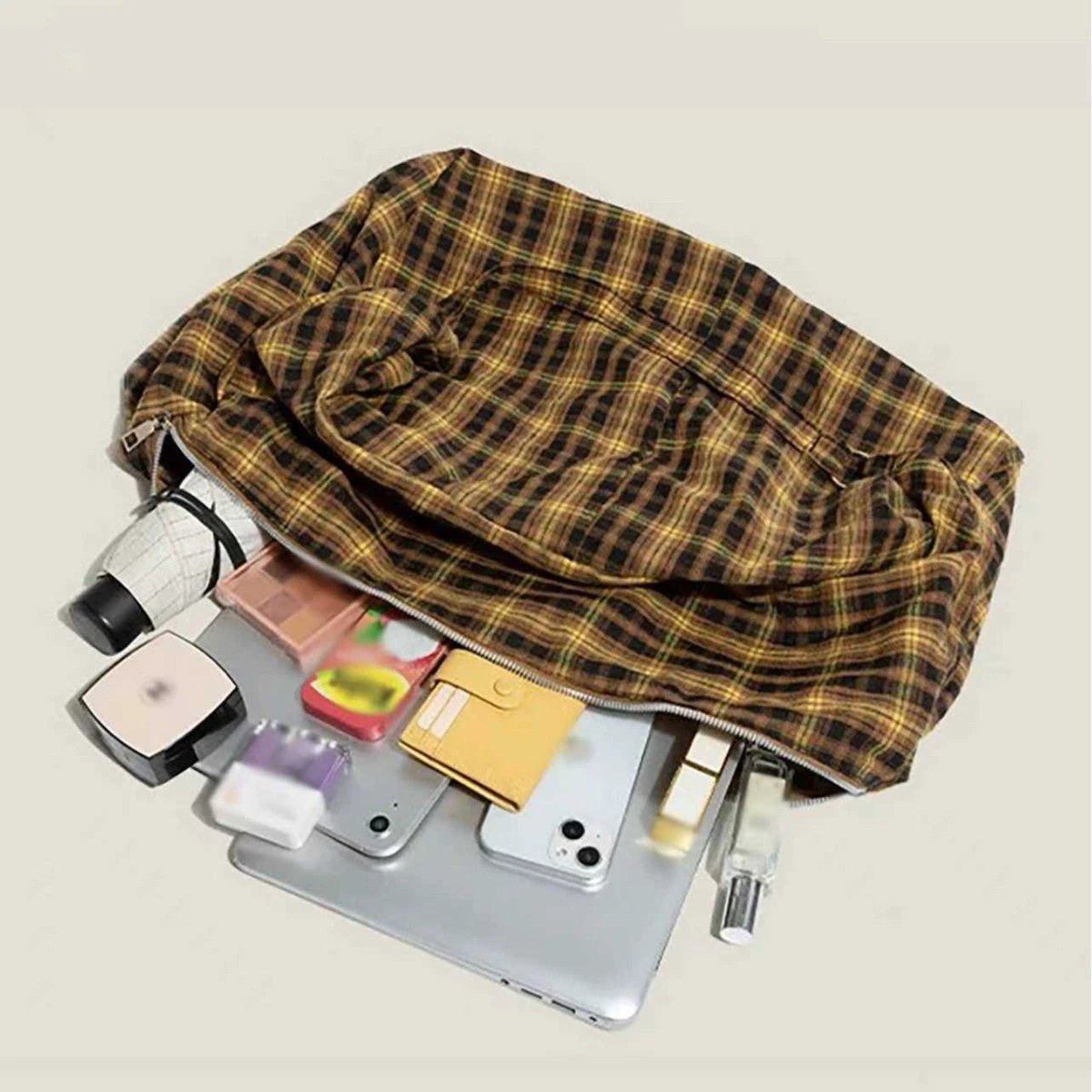 Womens Plaid Multi-Wear Large-Capacity ShoulderCrossbody Bag by GJG Denim