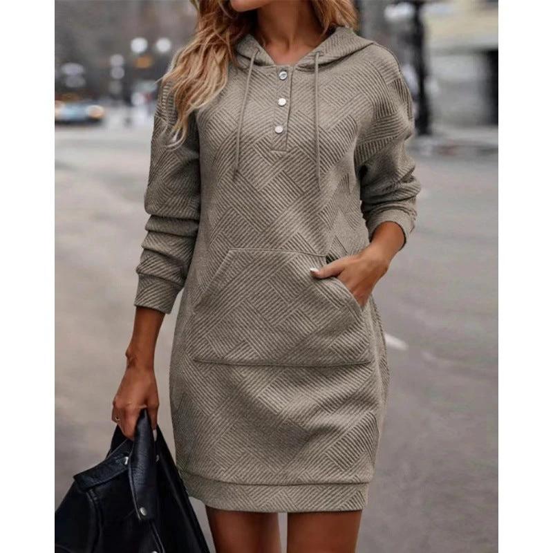 Solid Long Hoodies Sweater With Pocket Mid-length Hooded Sweatshirt Womens Clothing by GJG Denim